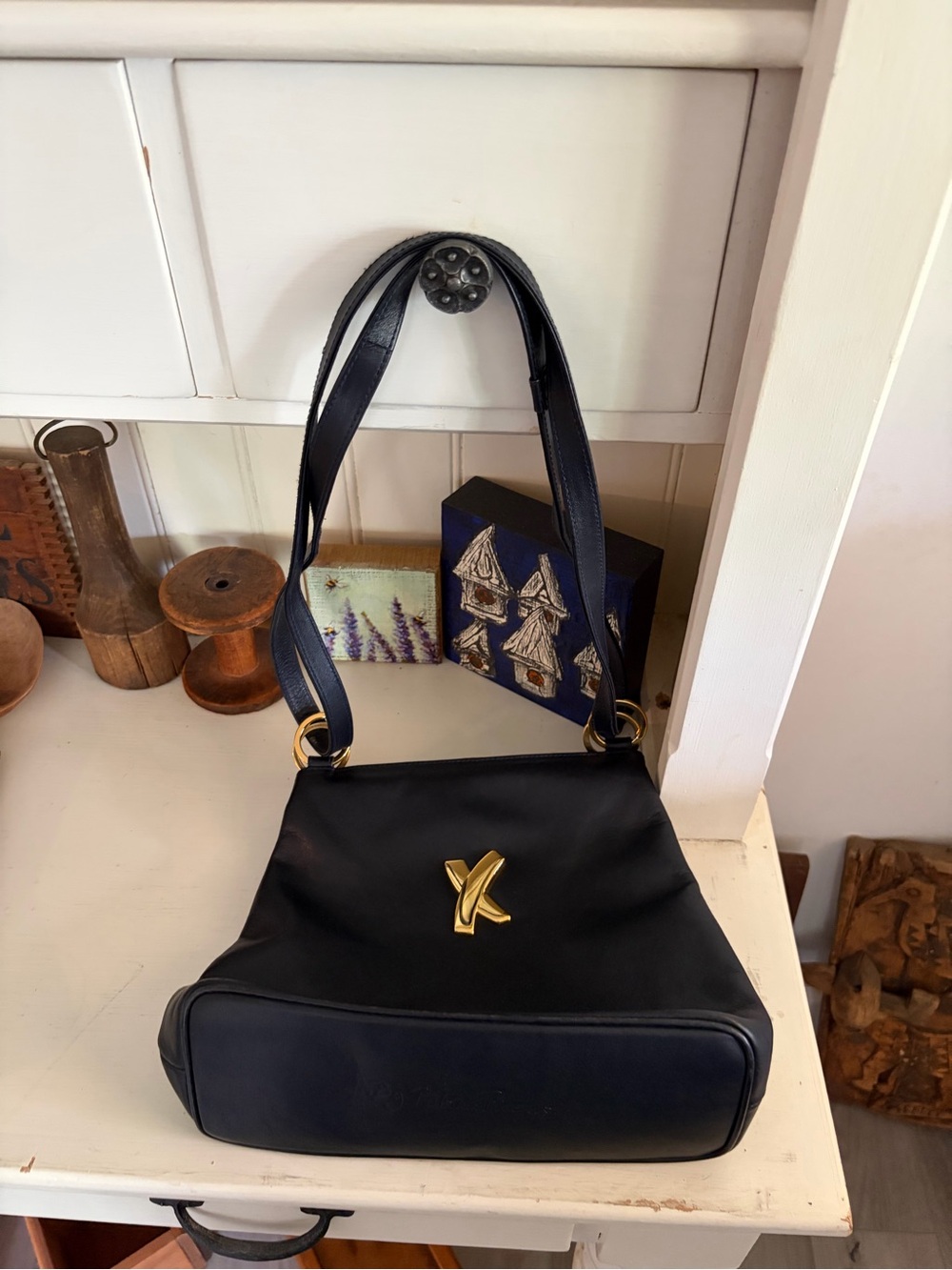 Paloma Picasso Black Designer Shoulder Bag with Gold Hardware